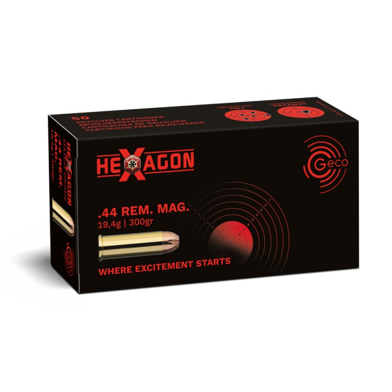 Munitions GECO .44 Mag Hexagon 300gr x50