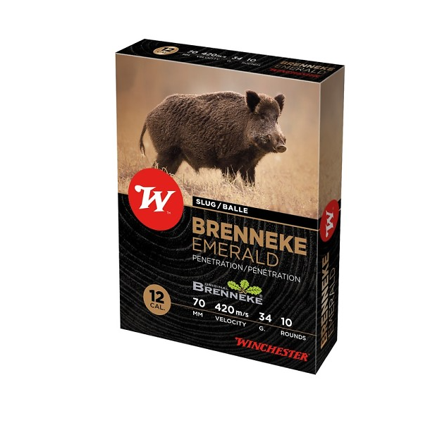 CARTOUCHES BALLES WINCHESTER 12/70 BRENNEKE EMERALD 34GR...