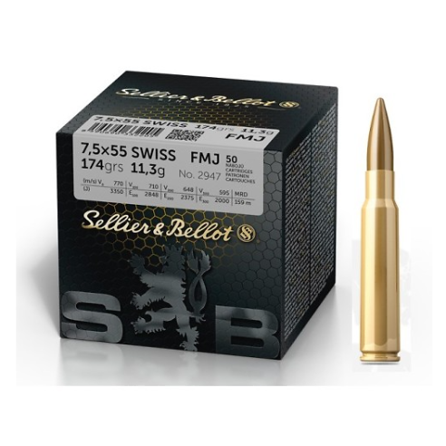 Munitions Sellier & Bellot 7.5x55 Swiss FMJ x50