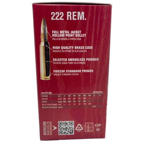 Munitions FIOCCHI 222 Rem FMJ HP 50gr x50