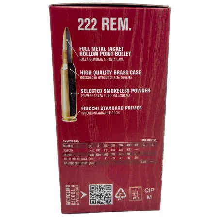 Munitions FIOCCHI 222 Rem FMJ HP 50gr x50