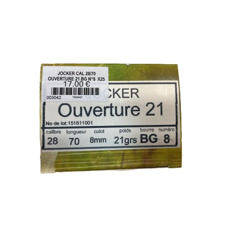 Cartouches JOCKER 28/70 Ouverture 21 n°8 x25