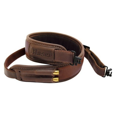 Bretelle BLASER en cuir marron à grenadières