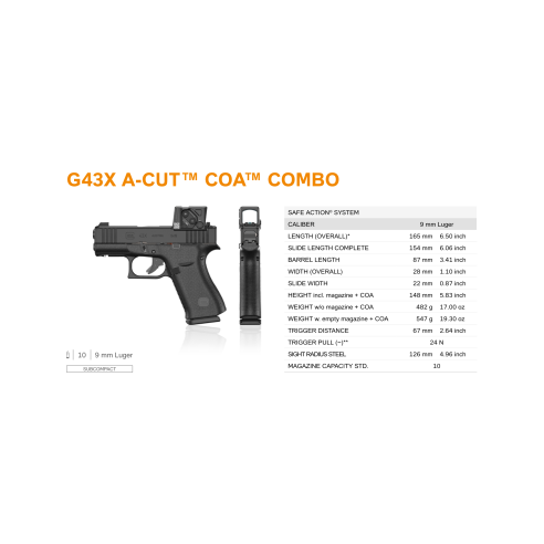 Pistolet GLOCK 43X FS A-CUT Combo AIMPOINT COA