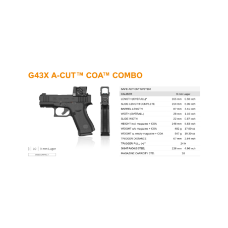 Pistolet GLOCK 43X FS A-CUT Combo AIMPOINT COA
