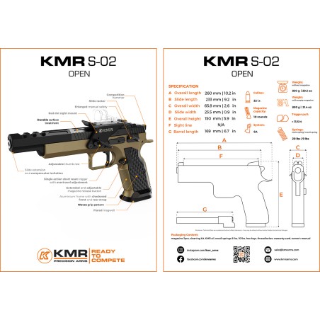 Pistolet KMR S-02 Open 6,7" Grey Kaki Cal.22lr